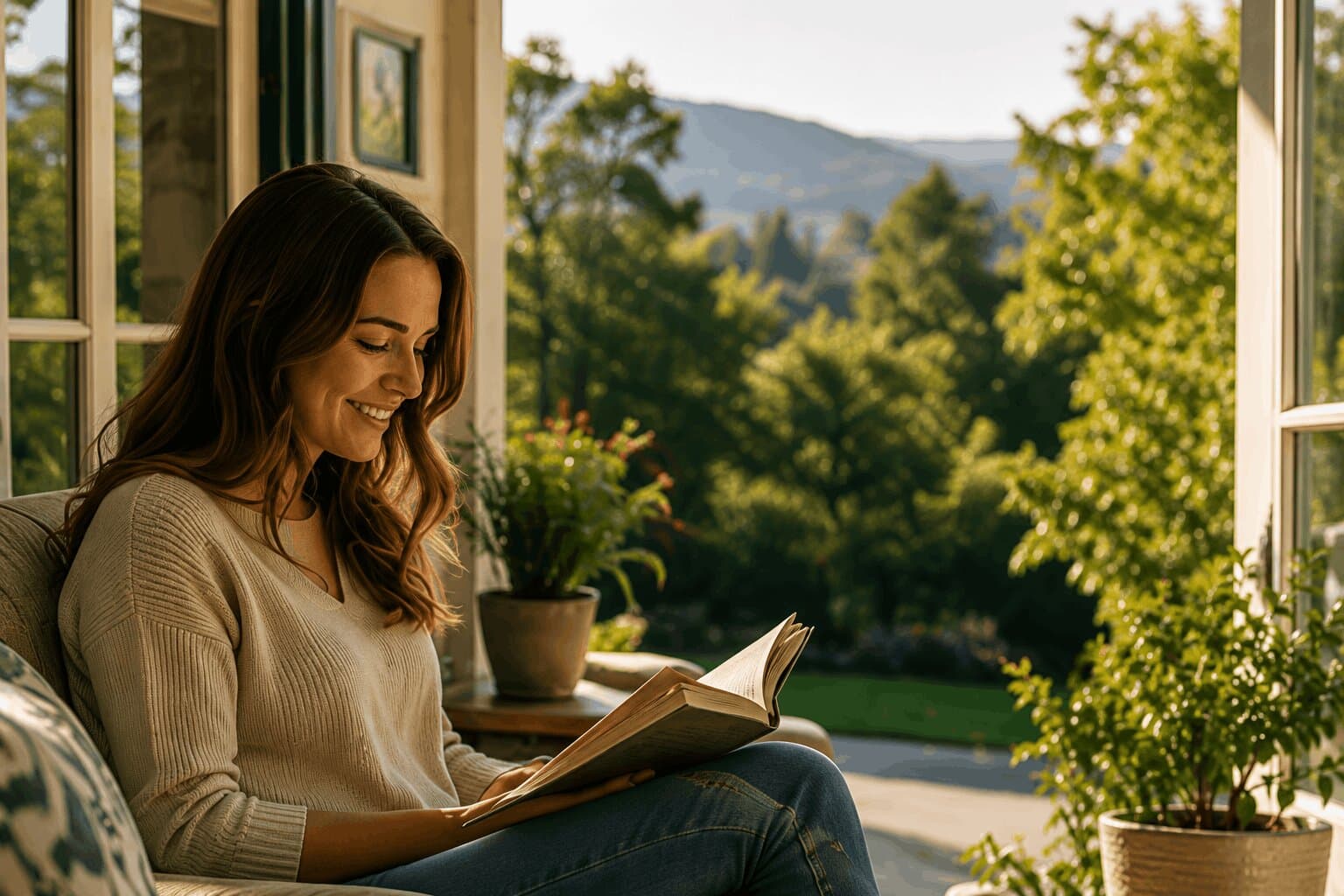 Parent relaxing while reading a book
